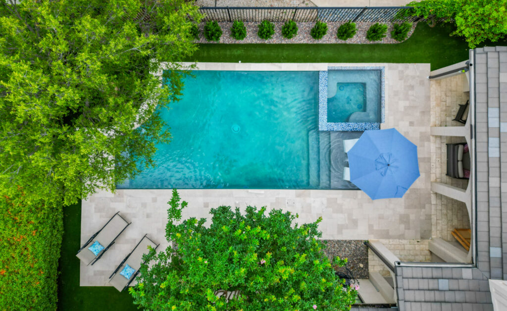 pool with both quarts and pebble finish after consideration of the quartz vs pebble pool finish dilemma